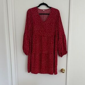 Chic Long Sleeve Red Polka Dot Dress